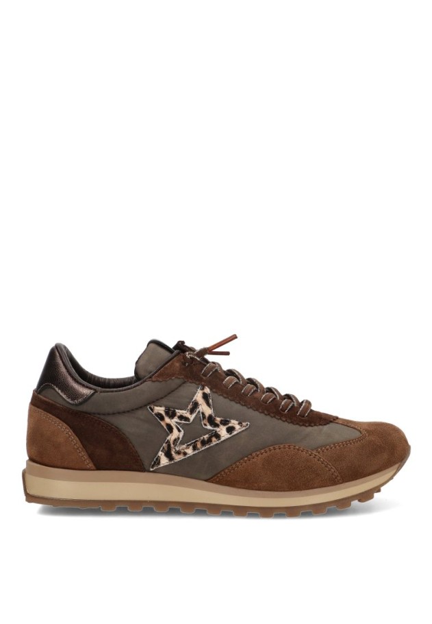 Deportivo CETTI C-1259 en piel y textil taupe con suela plana