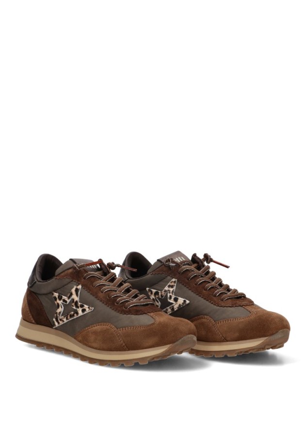 Deportivo CETTI C-1259 en piel y textil taupe con suela plana