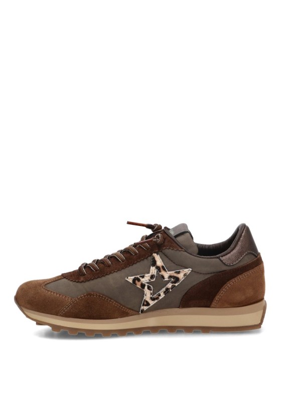 Deportivo CETTI C-1259 en piel y textil taupe con suela plana
