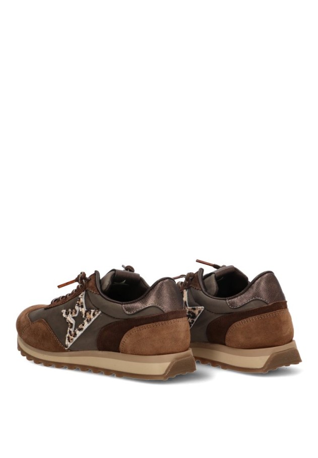 Deportivo CETTI C-1259 en piel y textil taupe con suela plana