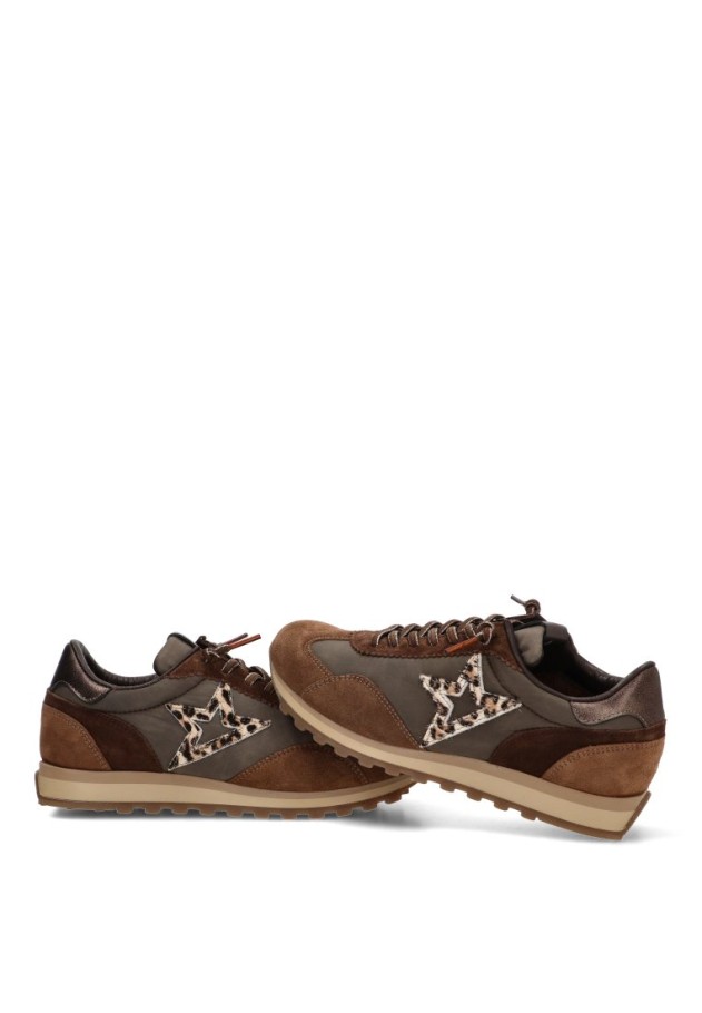 Deportivo CETTI C-1259 en piel y textil taupe con suela plana