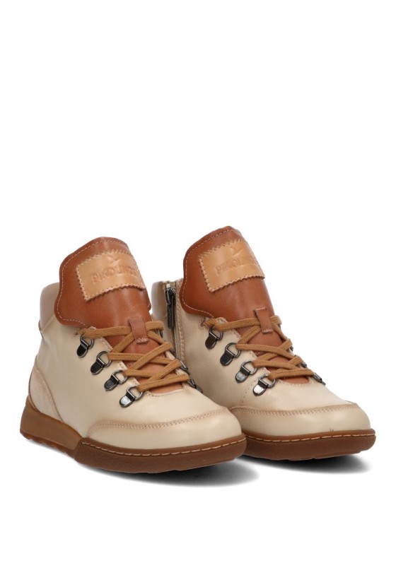 Botín de piel taupe con cordones y suela plana para mujer PIKOLINOS W7C-8582C1