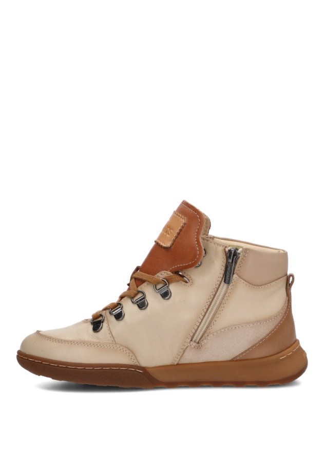 Botín de piel taupe con cordones y suela plana para mujer PIKOLINOS W7C-8582C1