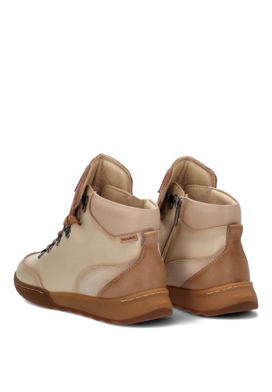 Botín de piel taupe con cordones y suela plana para mujer PIKOLINOS W7C-8582C1