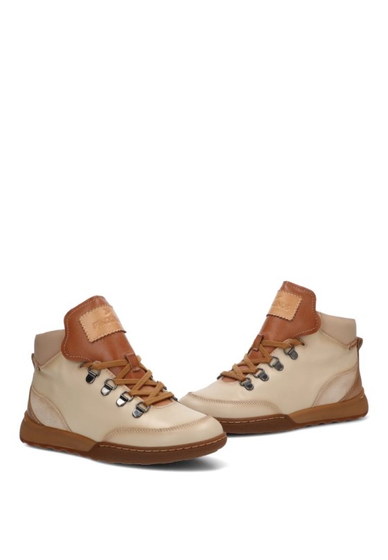 Botín de piel taupe con cordones y suela plana para mujer PIKOLINOS W7C-8582C1