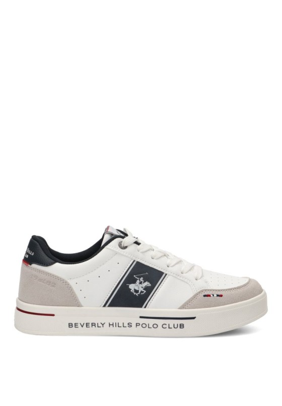 Deportivo blanco sintético con cordones y suela plana para hombre BHM624105