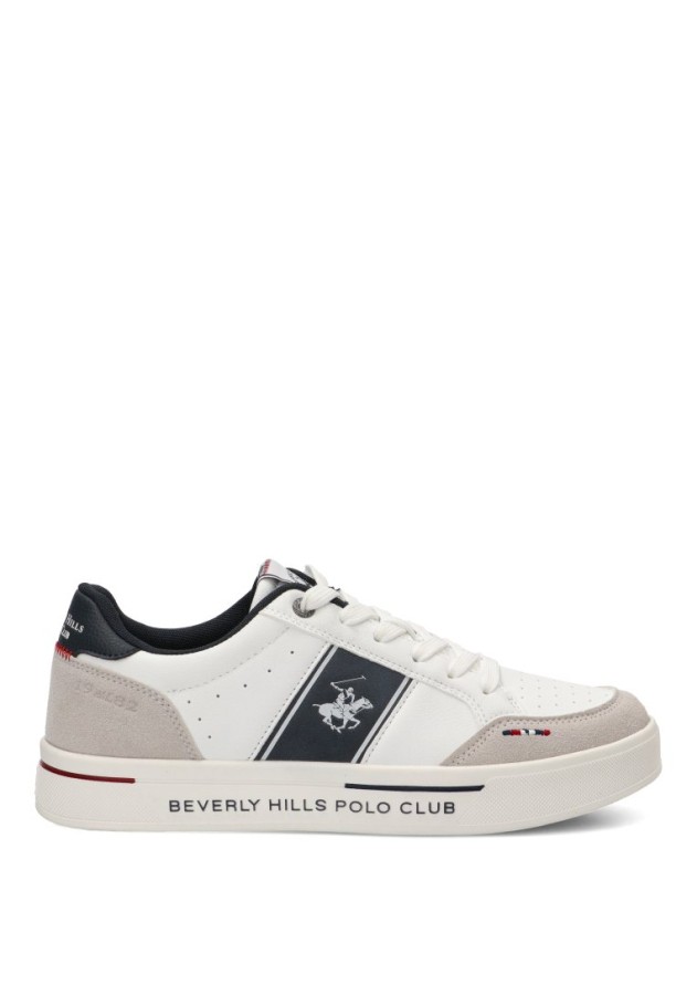 Deportivo blanco sintético con cordones y suela plana para hombre BHM624105