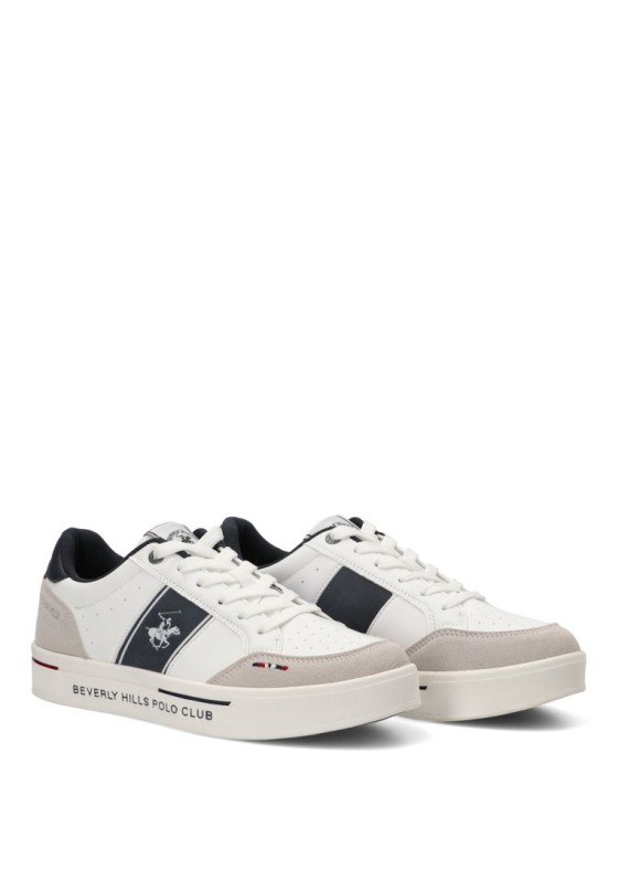 Deportivo blanco sintético con cordones y suela plana para hombre BHM624105