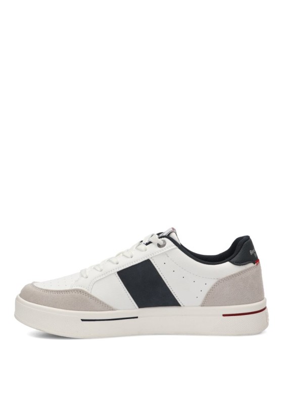 Deportivo blanco sintético con cordones y suela plana para hombre BHM624105
