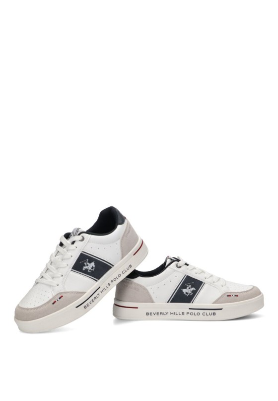 Deportivo blanco sintético con cordones y suela plana para hombre BHM624105