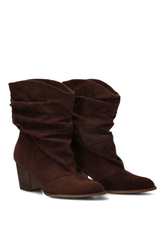 Botín campero arrugado café con tacón alto de mujer Luna Collection A-6026