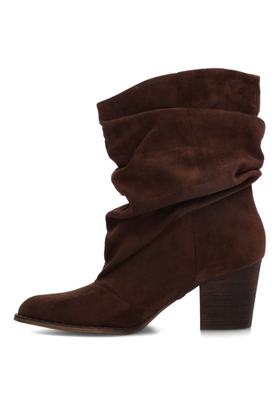 Botín campero arrugado café con tacón alto de mujer Luna Collection A-6026