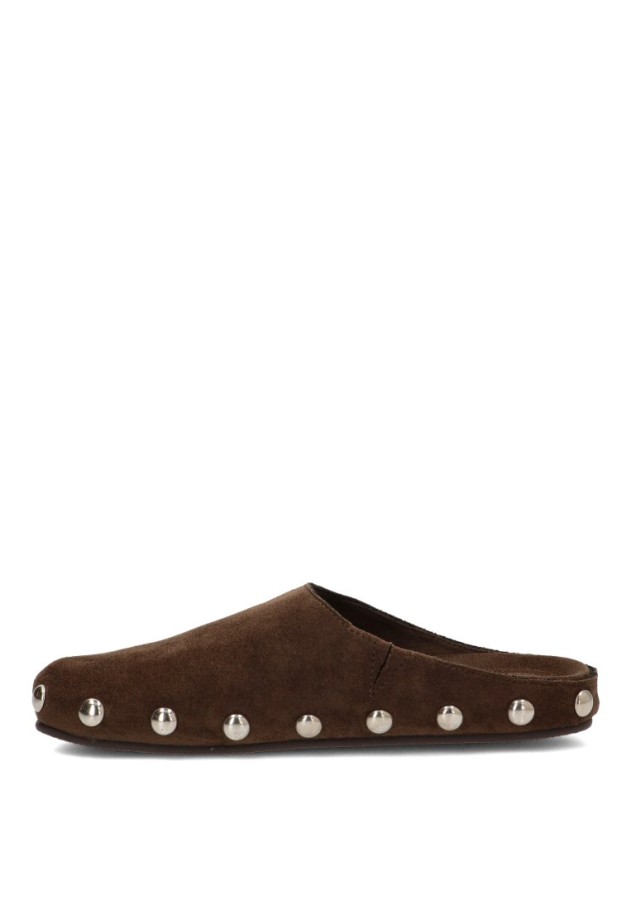 Zueco destalonado con tachuelas kaki de mujer LUNA TREND M6615