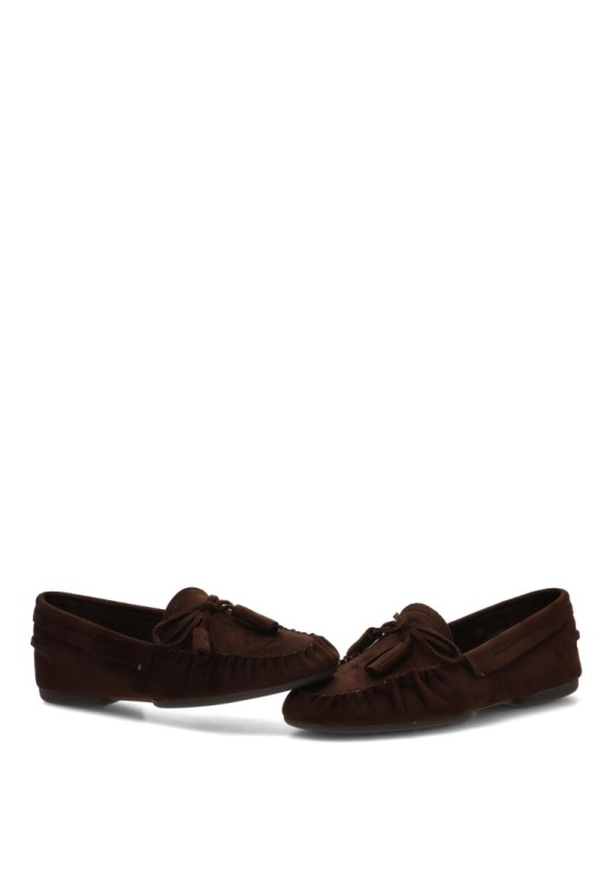 Mocasín textil con borlas YULIA M6640 de mujer color café y suela plana