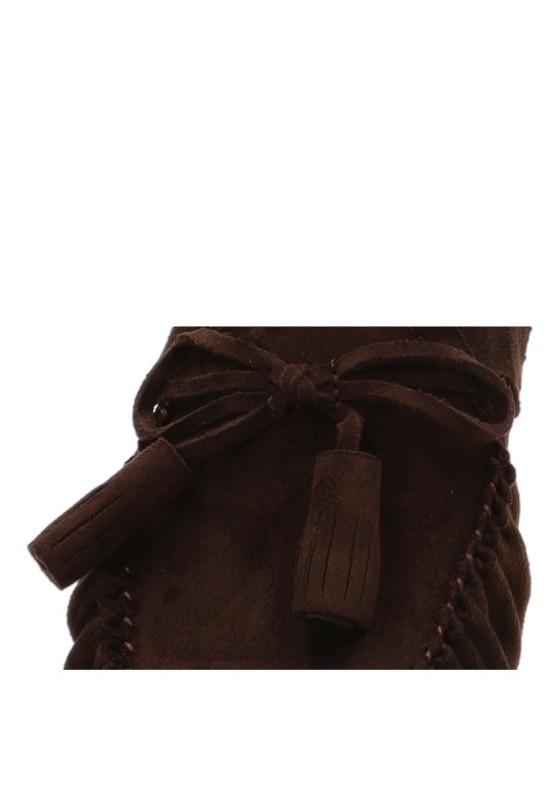 Mocasín textil con borlas YULIA M6640 de mujer color café y suela plana