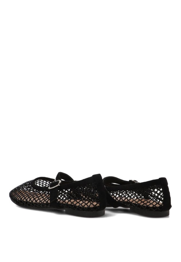 Bailarina negra con redecilla brillante y suela plana de mujer IDEAL SHOES 9861