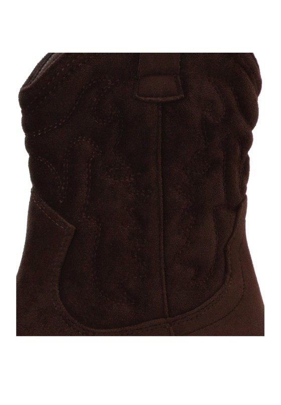 Botín campero de mujer ETIKA modelo 110565 café con punta dorada y tacón medio