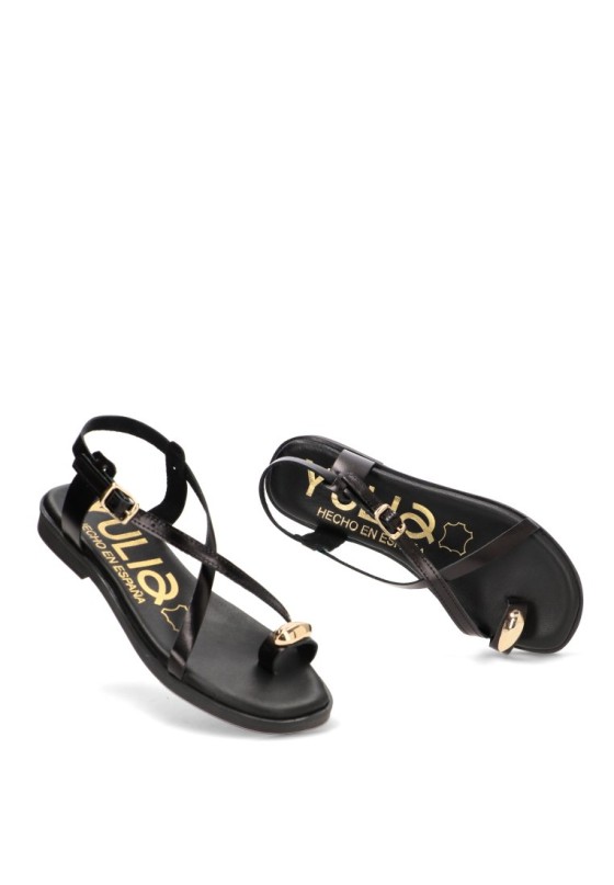 Sandalia con suela plana de mujer YULIA 860 en piel negra