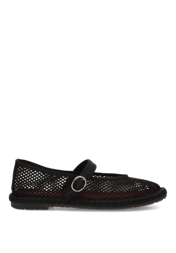 Bailarina de mujer CEREZA CD55 en textil negro con suela plana