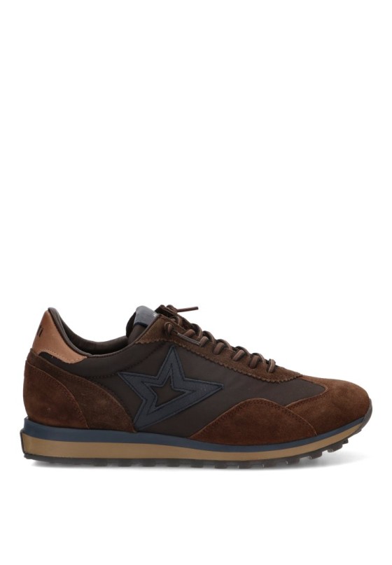 Deportivo C-1259 CETTI para hombre en ante y mesh marrón con suela plana
