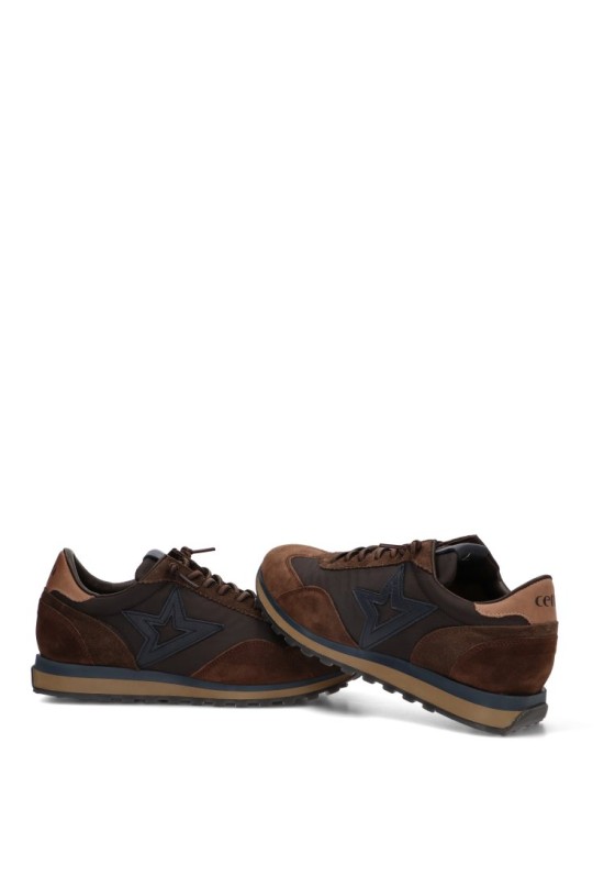 Deportivo C-1259 CETTI para hombre en ante y mesh marrón con suela plana