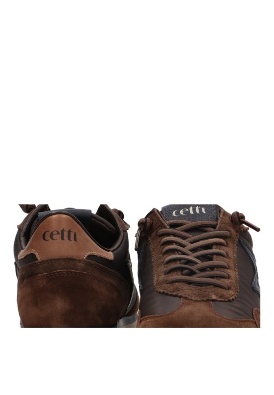 Deportivo C-1259 CETTI para hombre en ante y mesh marrón con suela plana