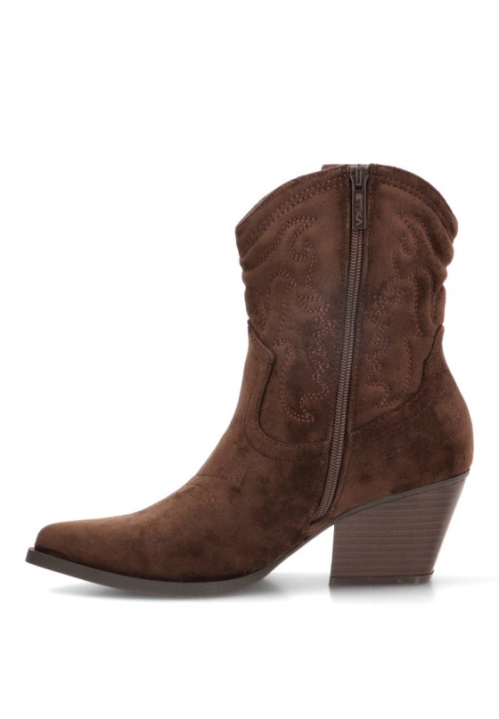 Botín campero antelina café para mujer ETIKA 110563 tacón medio