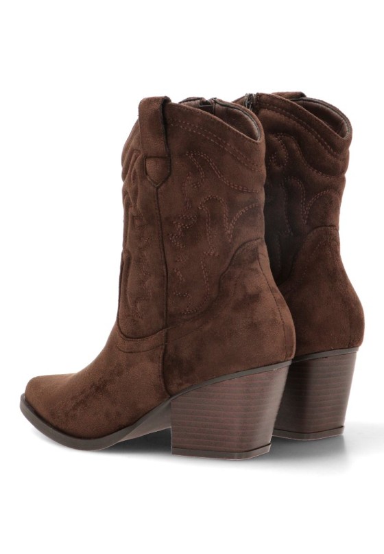 Botín campero antelina café para mujer ETIKA 110563 tacón medio