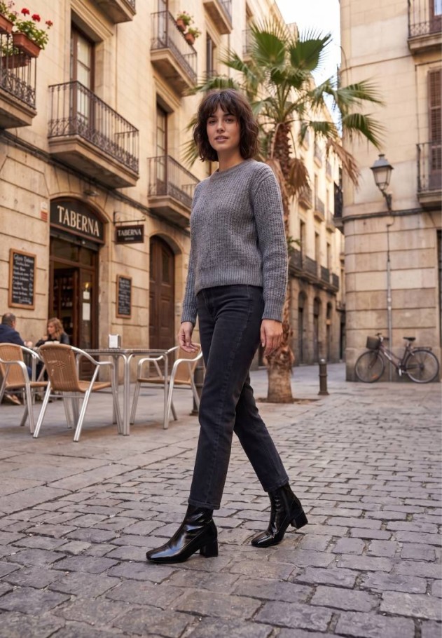 Botín sintético negro con tacón medio ETIKA 32014 para mujer