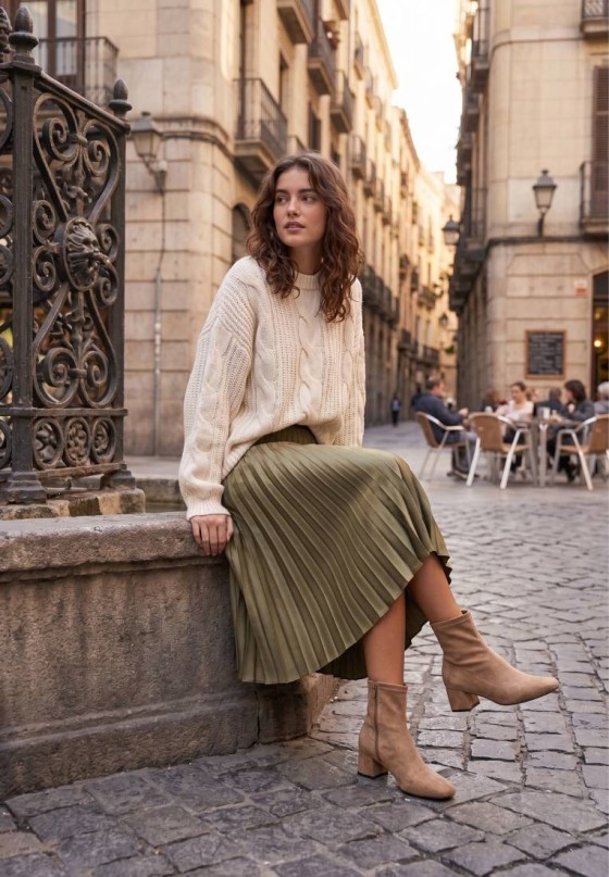 Botín de mujer ETIKA 32014 en antelina taupe con tacón medio