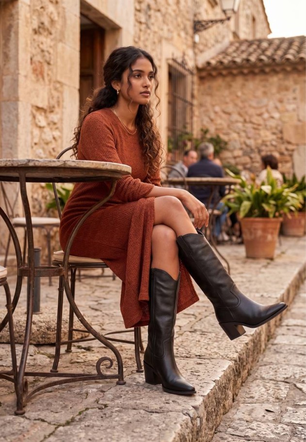 Botín campero con tacón alto de mujer ETIKA 110572 negro sintético