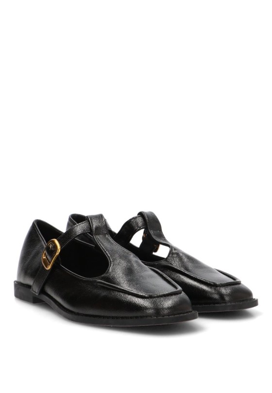 Mocasín negro de mujer BUONAROTTI NX-5494 con suela plana