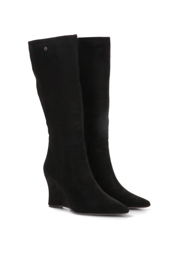 Bota con cuña alta de mujer en antelina negra Luna Collection S-6096