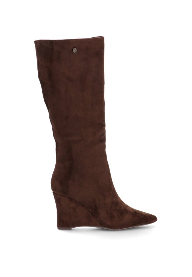Bota marrón de antelina con cuña alta S-6096 para mujer Luna Collection