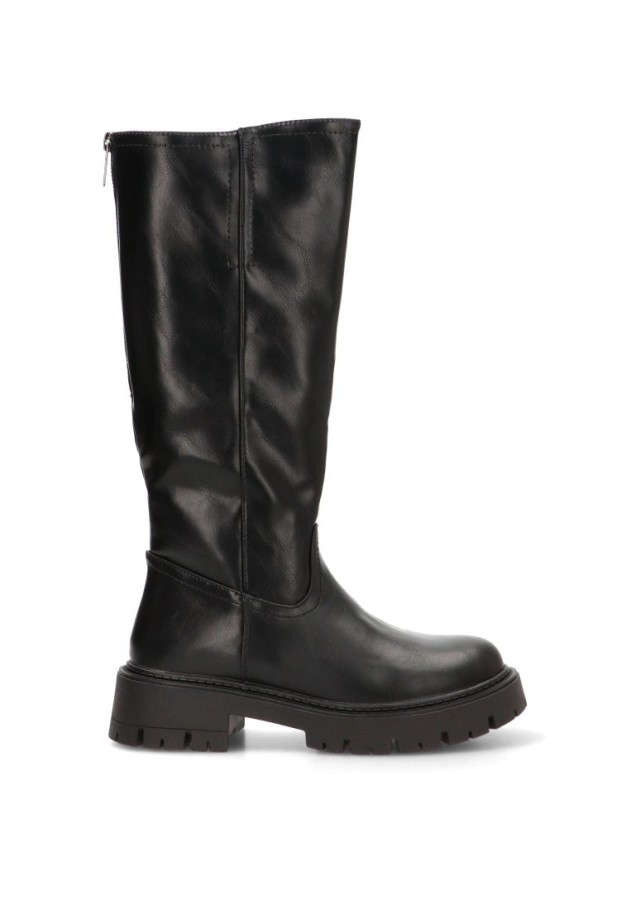 Bota biker 6509 negra con suela plana para mujer