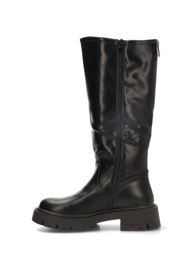 Bota biker 6509 negra con suela plana para mujer