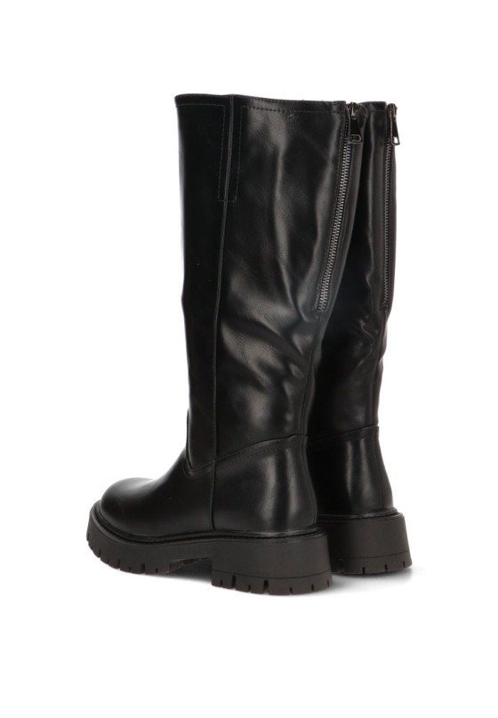 Bota biker 6509 negra con suela plana para mujer