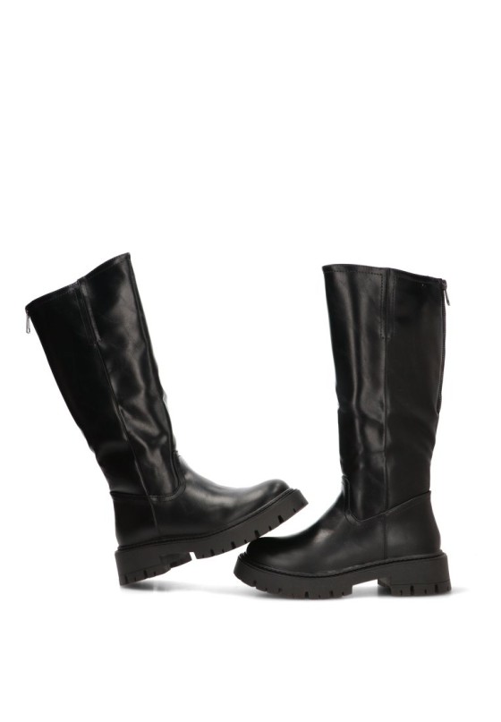 Bota biker 6509 negra con suela plana para mujer