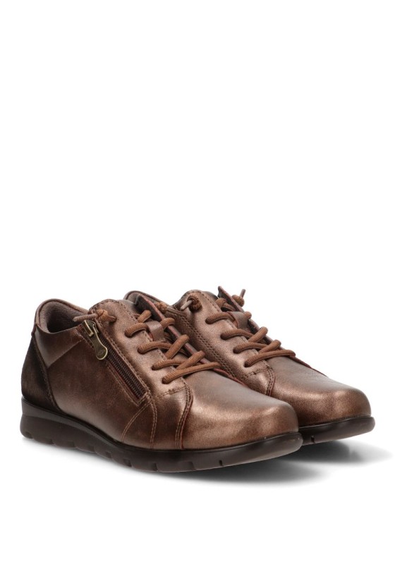 Deportivo de mujer FLEX PIES 1430 en piel bronce con suela plana