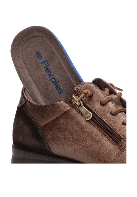 Deportivo de mujer FLEX PIES 1430 en piel bronce con suela plana
