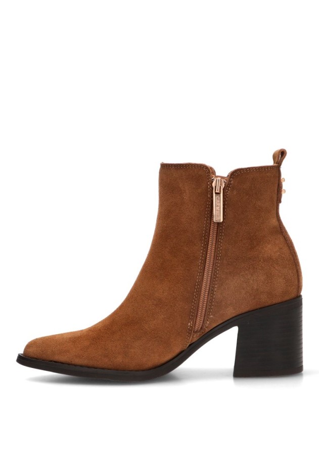 Botín de piel camel con tacón medio para mujer 164257