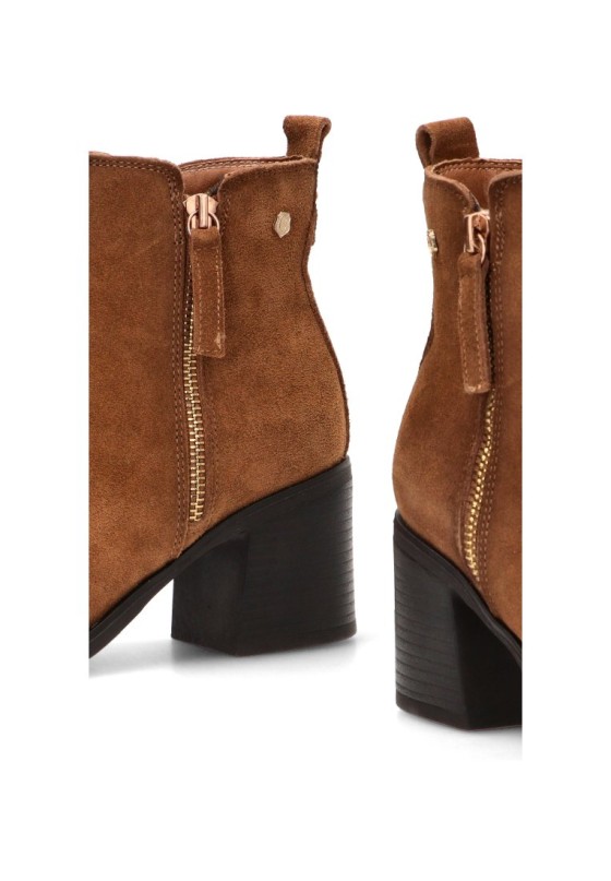Botín de piel camel con tacón medio para mujer 164257