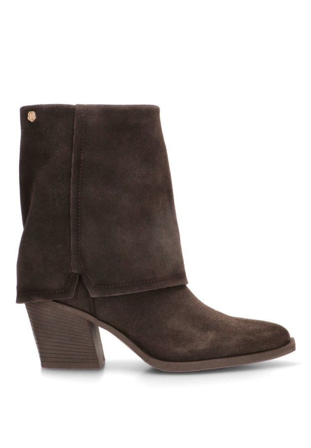 Botín campero de piel marrón con tacón alto para mujer 164335