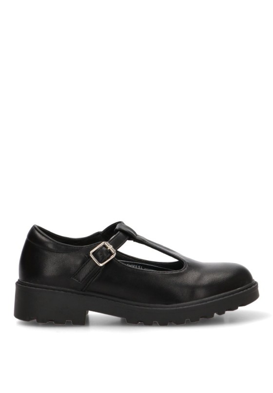 Zapato colegial PISTACHO 2013 de niña negro con hebilla y suela plana