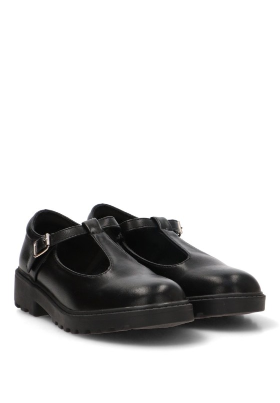 Zapato colegial PISTACHO 2013 de niña negro con hebilla y suela plana