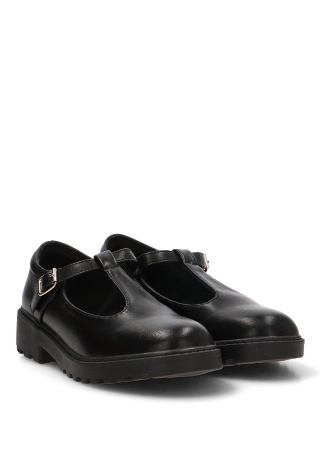 Zapato colegial PISTACHO 2013 de niña negro con hebilla y suela plana