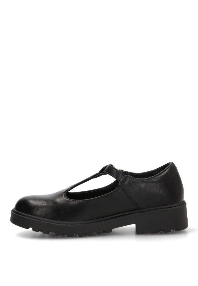 Zapato colegial PISTACHO 2013 de niña negro con hebilla y suela plana