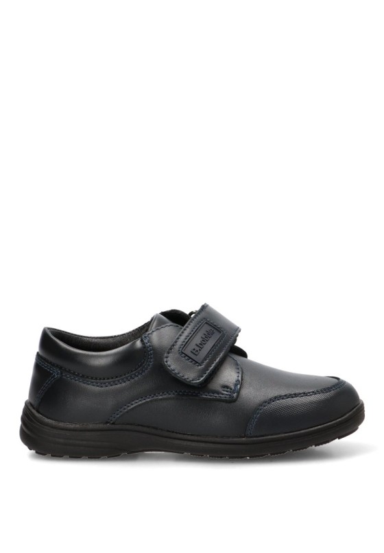 Zapato colegial BUBBLE BOBBLE A069 de niño en piel marino con velcro y suela plana