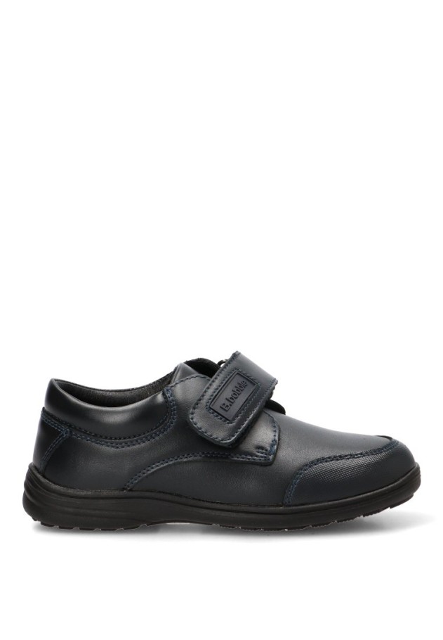 Zapato colegial BUBBLE BOBBLE A069 de niño en piel marino con velcro y suela plana