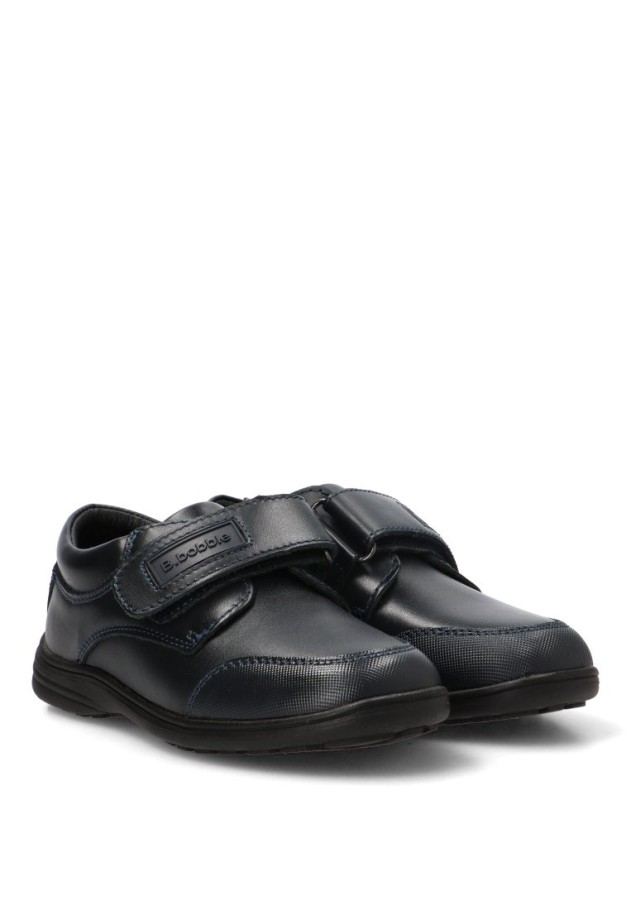 Zapato colegial BUBBLE BOBBLE A069 de niño en piel marino con velcro y suela plana